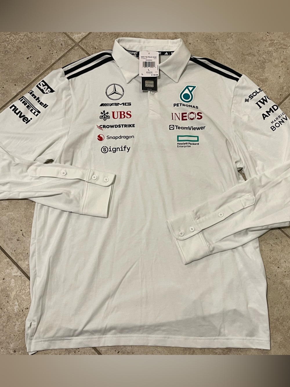 Adidas Mercedes AMG Petronas Formula 1 Team Polo Long Sleeve Shirt Large L NEW!!